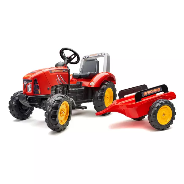 Falk: Red Supercharger pedálos traktor pótkocsival