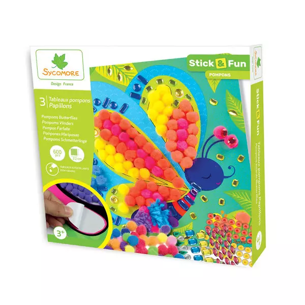 Sycomore: Stick n fun mozaikkép készítő szett - Pompom Pillangók