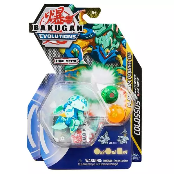 Bakugan Evolutions: Diecast Platinum Power Up - Colossus, albastru + bile nano