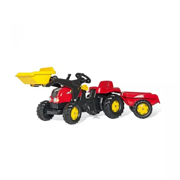 Rolly Kid-X: Tractor cu pedale, încărcător frontal și remorcă - roșu