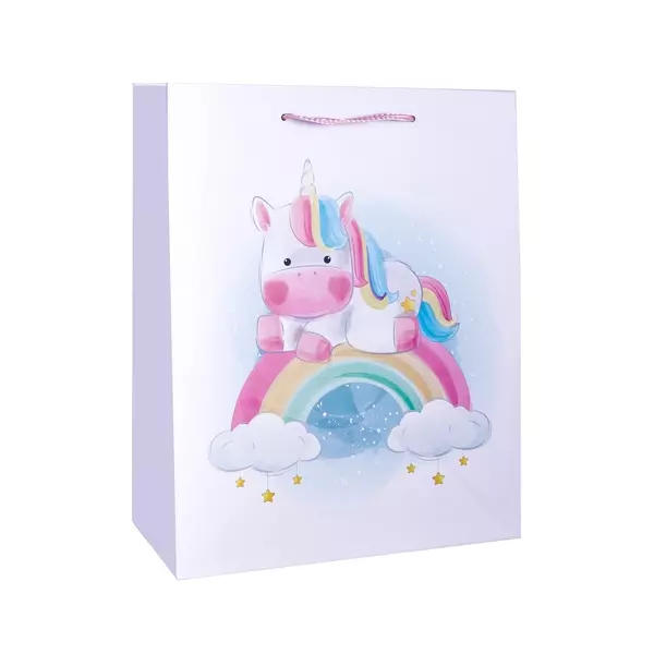 Pungă cadou cu model unicorn și curcubeu - 18 x 23 cm
