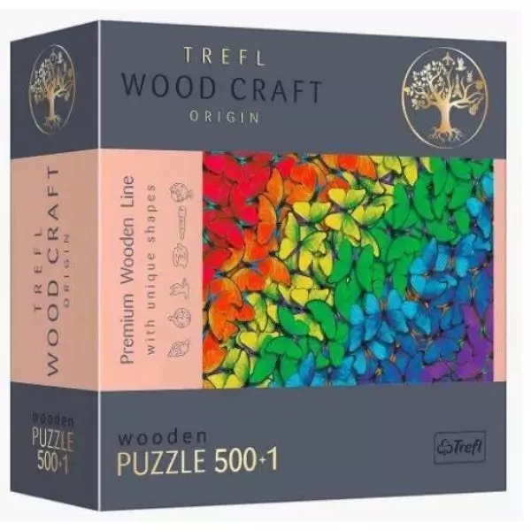 Trefl Puzzle Wood Craft: Szivárvány pillangók – 500+1 darabos puzzle fából