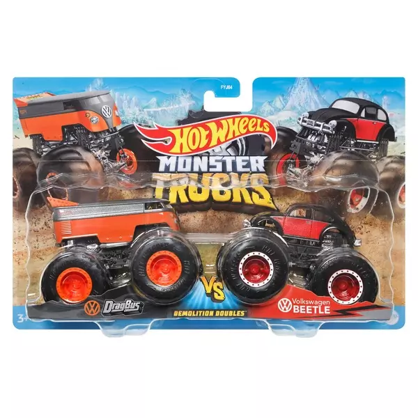 Hot Wheels Monster Trucks: Set cu 2 mașinuțe DragBus & Beetle
