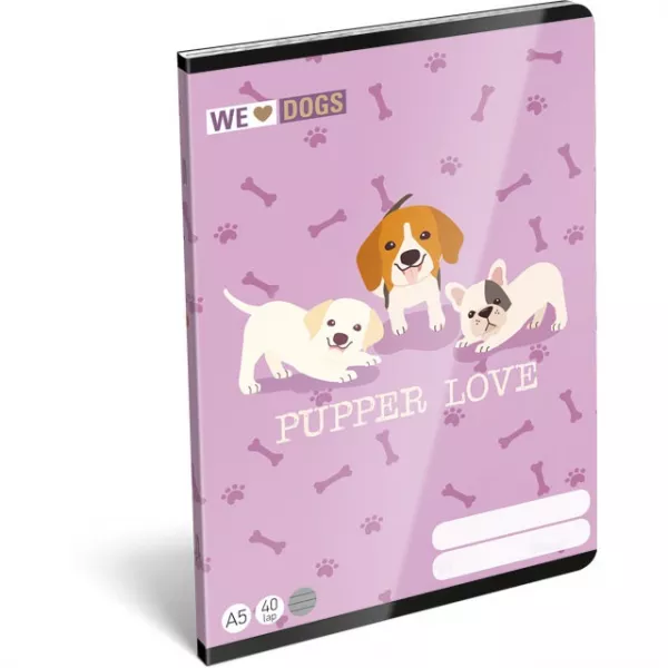We Love Dogs: Pups caiet cu linii, 40 de file, A5