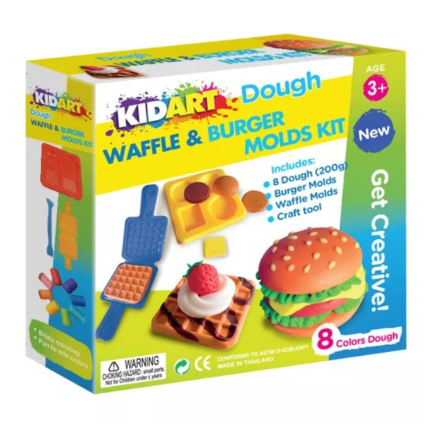 Kid Art: Set de plastilină cu matrițe pentru hamburger și vafe - 8 culori