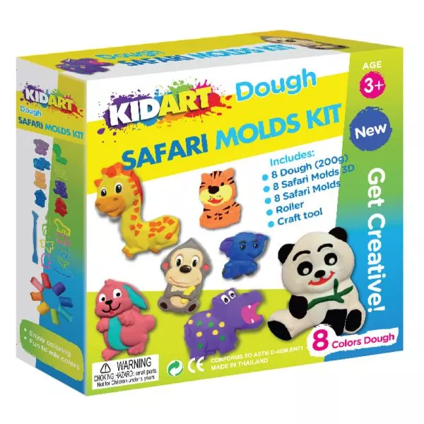Kid Art: Set de plastilină cu forme pentru animale safari - 8 culori