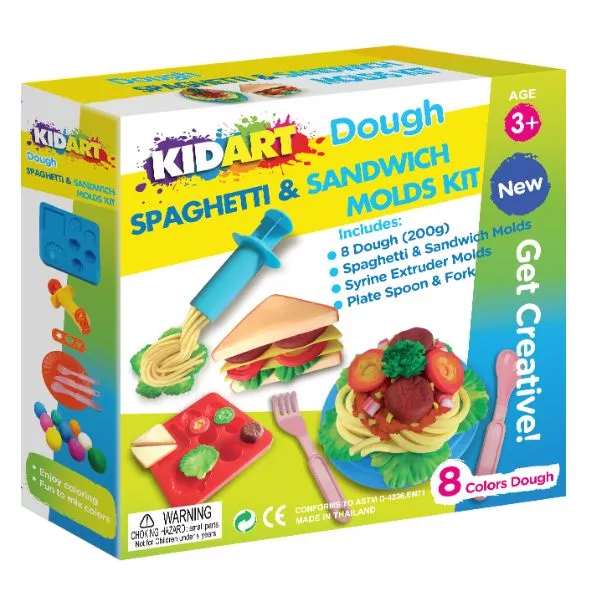 Kid Art: Set de plastilină cu matrițe pentru spaghete și sandviș - 8 culori