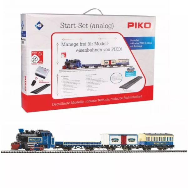 Piko: Set starter 57142 Roncalli - Locomotivă cu abur cu vagoane de pasageri și marfă, șine și control RC