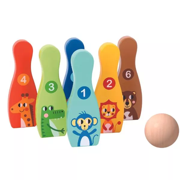 Tooky Toy: Set de bowling din lemn cu model animale
