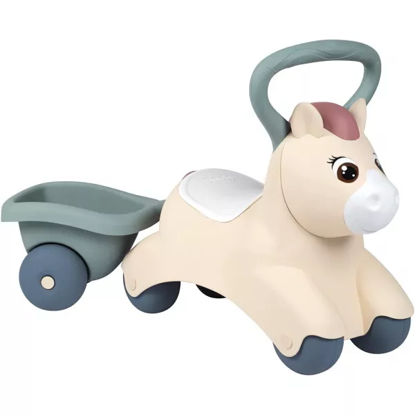 Little Smoby: Mașinuță fără pedale Baby Ponei cu remorcă - roz-gri