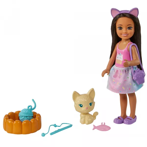 Barbie: Chelsea Set de joacă cu păpușa și animăluț - Pisoi