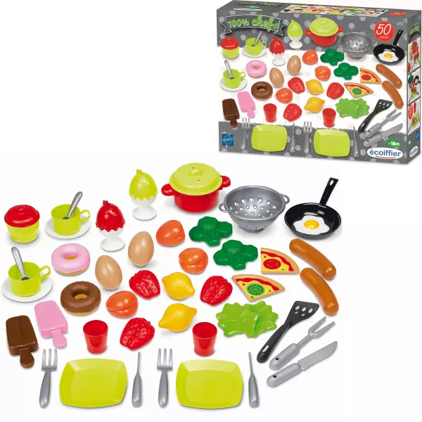 Ecoiffier: Juego de alimentos y accesorios de cocina - 50 piezas