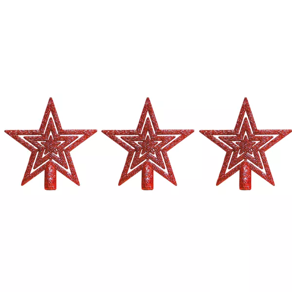 Vârf de brad în formă de stea, roșu - 3 buc, 10 cm
