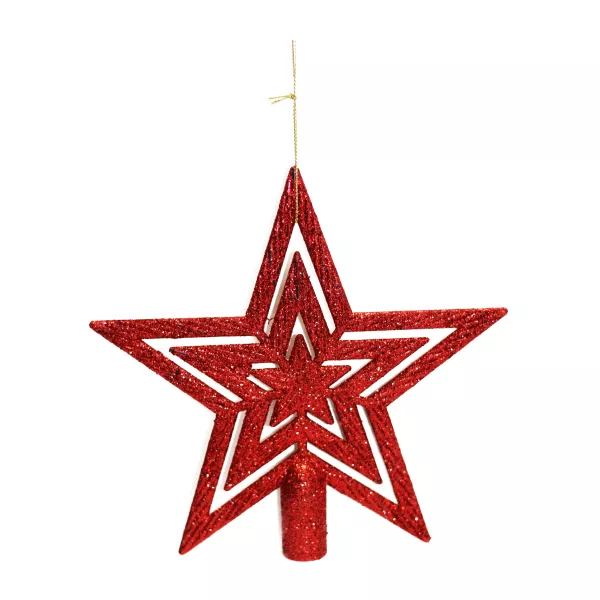 Csillag csúcsdísz, piros - 19 cm