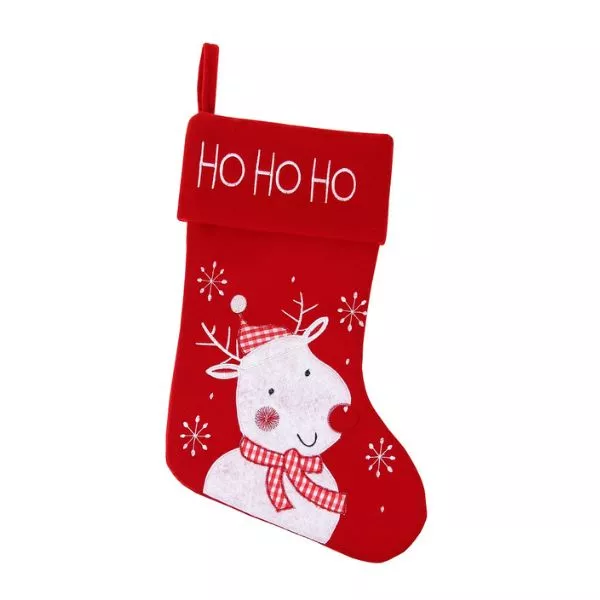 Șosetă de crăciun cu model reni - roșu-alb, 45 cm