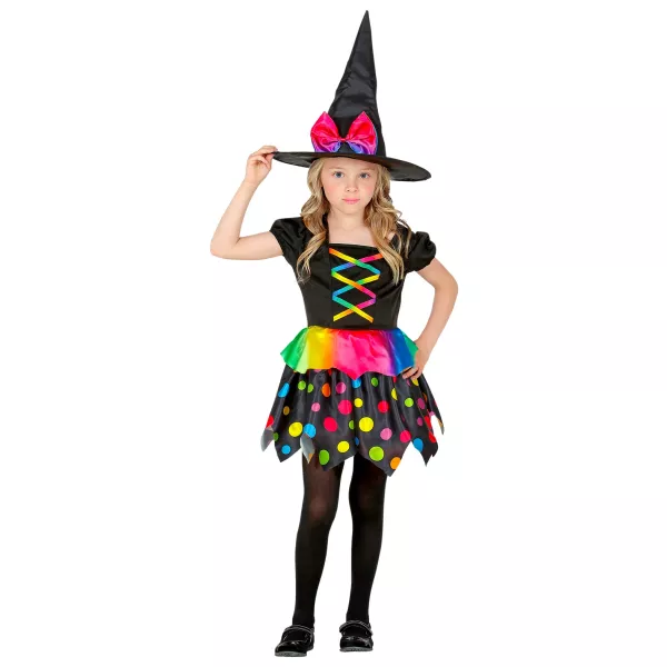 Costum Vrăjitoare cu buline colorate - 104 cm
