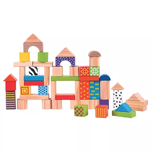 ToyToyToy: Set de blocuri de construcție din lemn colorat - 50 buc