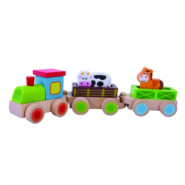 ToyToyToy: Trenuleț cu animale de fermă, lemn