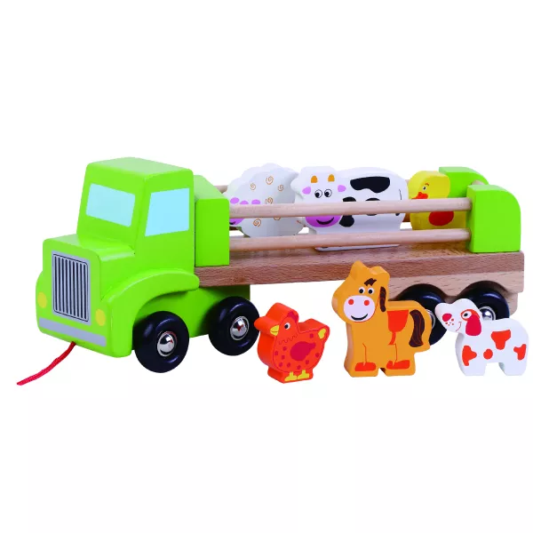 ToyToyToy: Húzható szállítóautó farmállatokkal, fa
