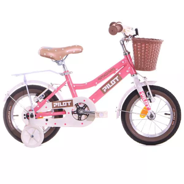 Pilot: Cremose bicicletă pentru copii cu coșuleț, mărimea 12 -roz