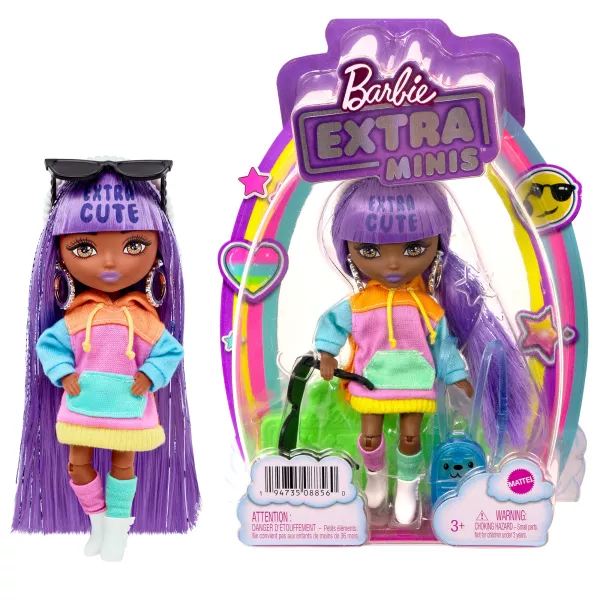 Barbie: Extravagáns lila hajú, barna bőrű mini baba