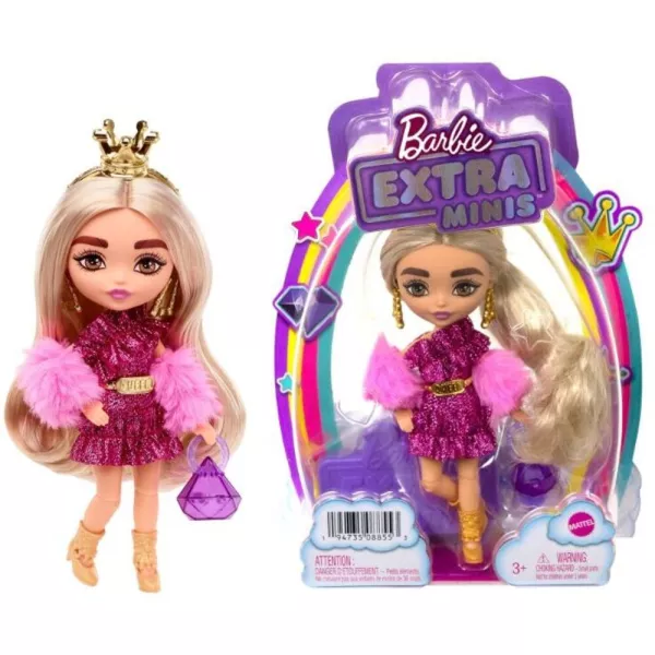 Barbie: Extra - Mini-păpușă extravagantă cu păr blond, în rochie pink