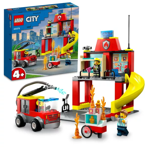 LEGO® City Fire: Remiză și mașină de pompieri - 60375