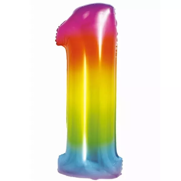 Globo de papel aluminizado color arcoíris, 76 cm - número 1
