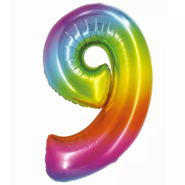 Balon folie de culoarea curcubeului, 76 cm - cifra 9