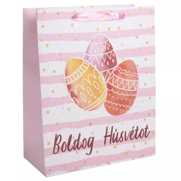Boldog Húsvétot feliratos ajándéktasak, rózsaszín - 26 x 32 cm