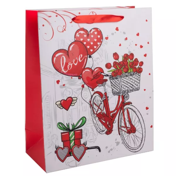 Pungă cadou cu model romantic, roșu - 18 x 23 cm