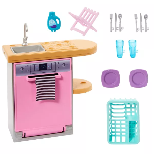 Barbie: Mașină de spălate vase cu accesorii