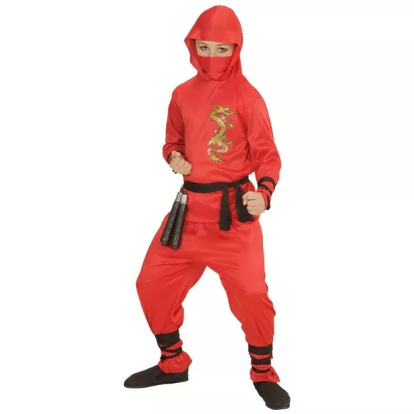Piros ninja jelmez sárkány mintával - 116 cm