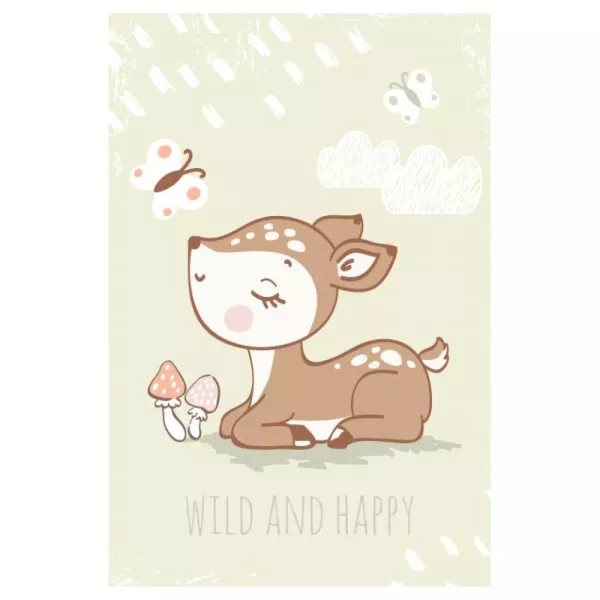 Őzike mintájú polár takaró Wild and Happy felirattal - 100 x 150 cm
