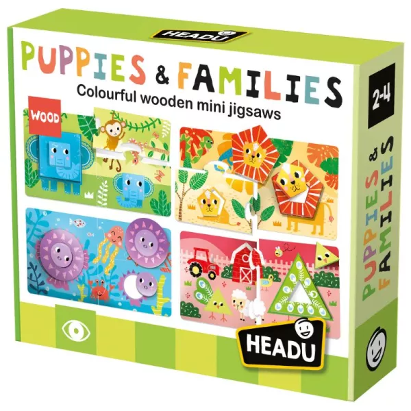 Headu: Mini-Holzpuzzle - Tiere und ihre Jungen