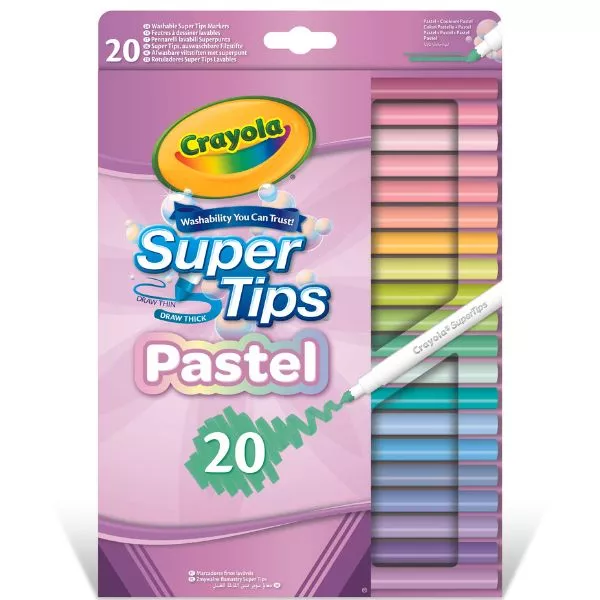 Crayola: SuperTips kimosható filctoll készlet, pasztell - 20 db-os