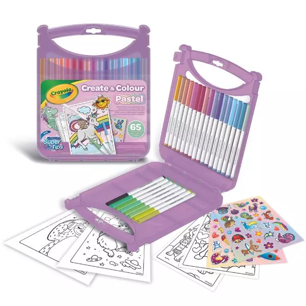 Crayola: Create and Color Set de desen cu culori pastelate - 65 piese