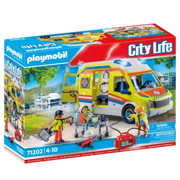 Playmobil: Ambulanță galbenă cu lumini și sunete - 71202