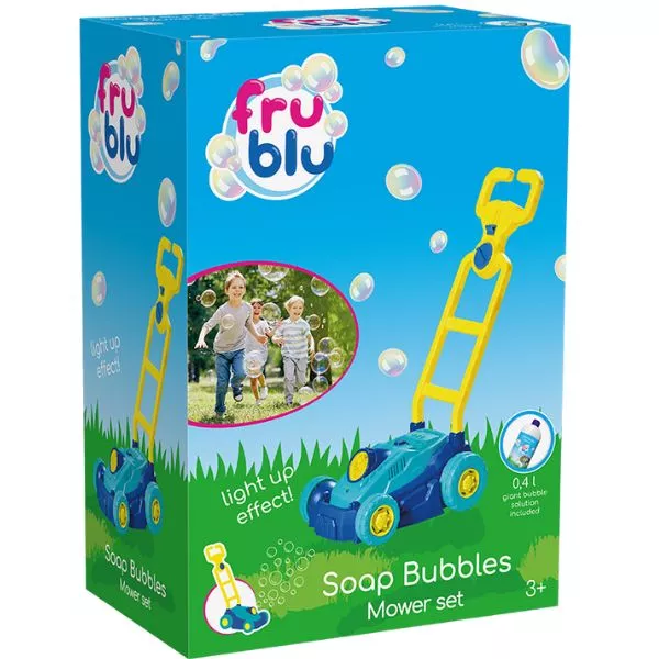 FruBlu: Set cu mașină de tuns iarbă pentru baloane de săpun cu 0,4 litri de soluție