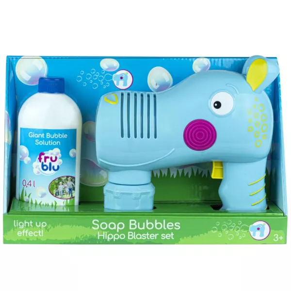 FruBlu: Set cu pistol-hipopotam pentru baloane de săpun cu 0,4 litri de soluție