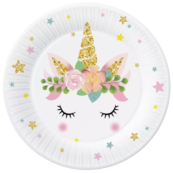 Set di 6 piatti di carta con motivo unicorno e fiori - 18 cm