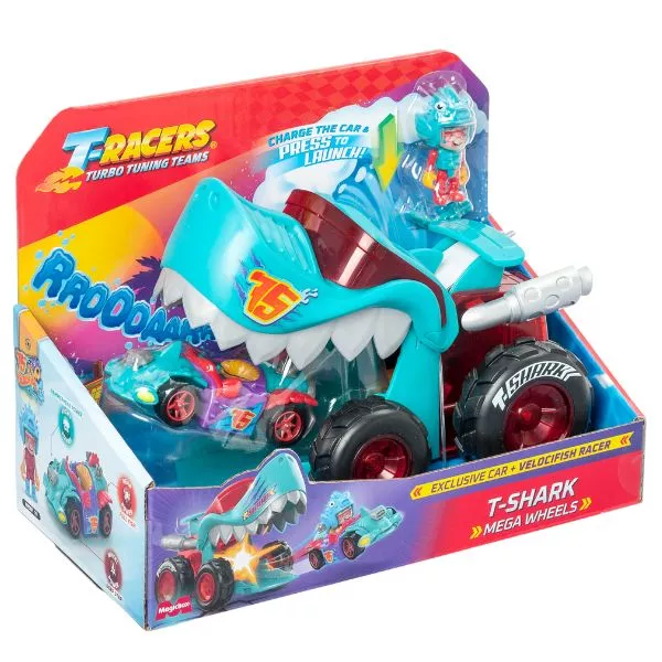T-Racesrs Vehicul rechin cu figurină- albastru