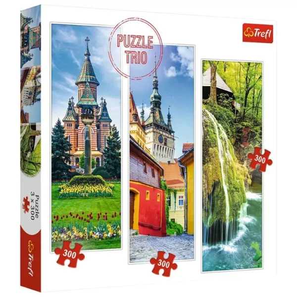 Trefl: Románia nevezetességei - 3 x 300 darabos puzzle