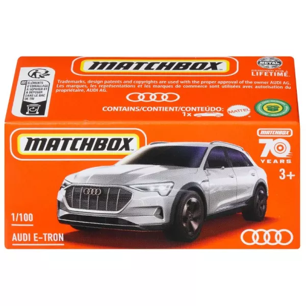 Matchbox: Mașinuță Audi E-Tron în cutie carton - argintiu