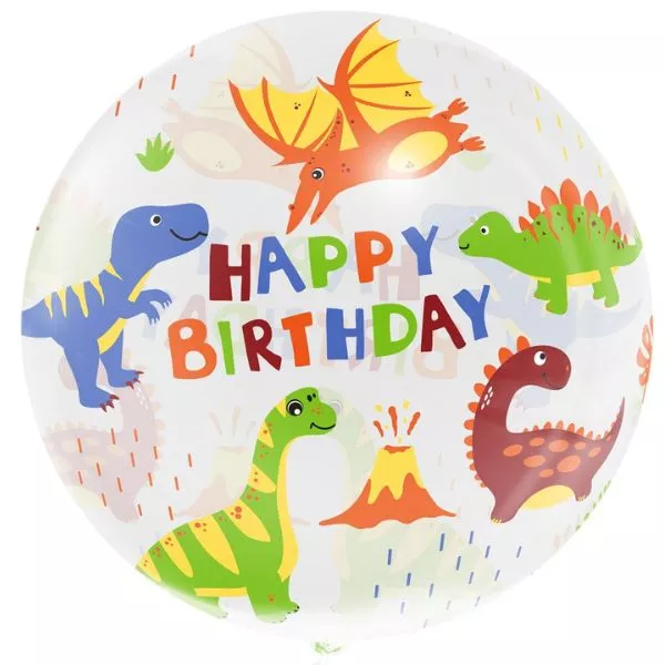 Balon folie transparent cu model dinozaur și inscripție Happy Birthday - 46 cm
