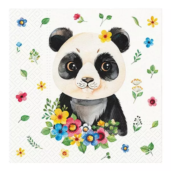Panda virágokkal szalvéta - 20 db
