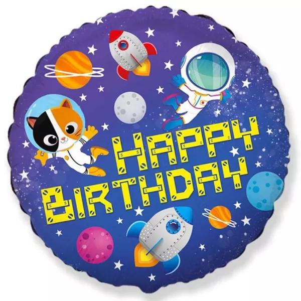 Balon folie cu model navă spațială și inscripție Happy Birthday - 48 cm