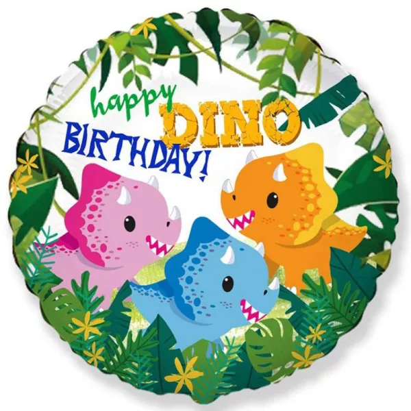 Balon folie cu model dinozaur și inscripție Happy Birthday - 48 cm