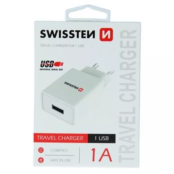 Swissten: Hálózati töltő adapter - 1 USB port, 1 A, fehér