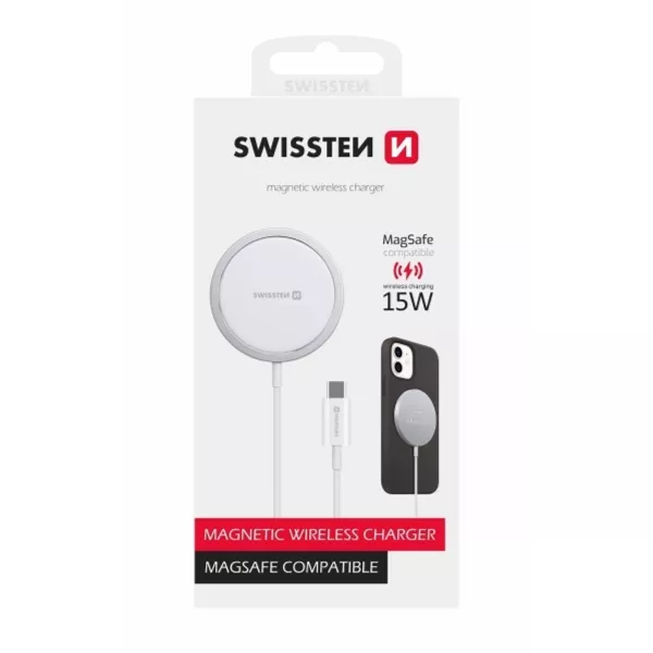 Swissten: Încărcător wireless MagStick pentru iPhone - alb